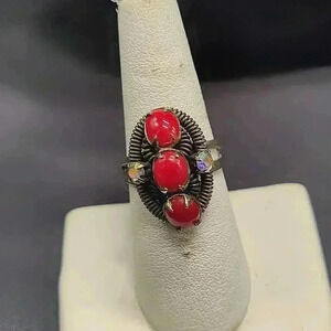 Vintage adjustable redstone costume ring